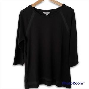 KENNETH COLE REACTION MESH INLAY 3/4 LENGTH SLEEVE BLACK TOP, LADIES MEDIUM